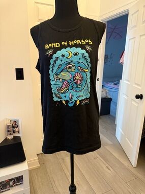 Alstyle Black Tank Top with Teal, Yellow & Pink Graphic - Band of Horses